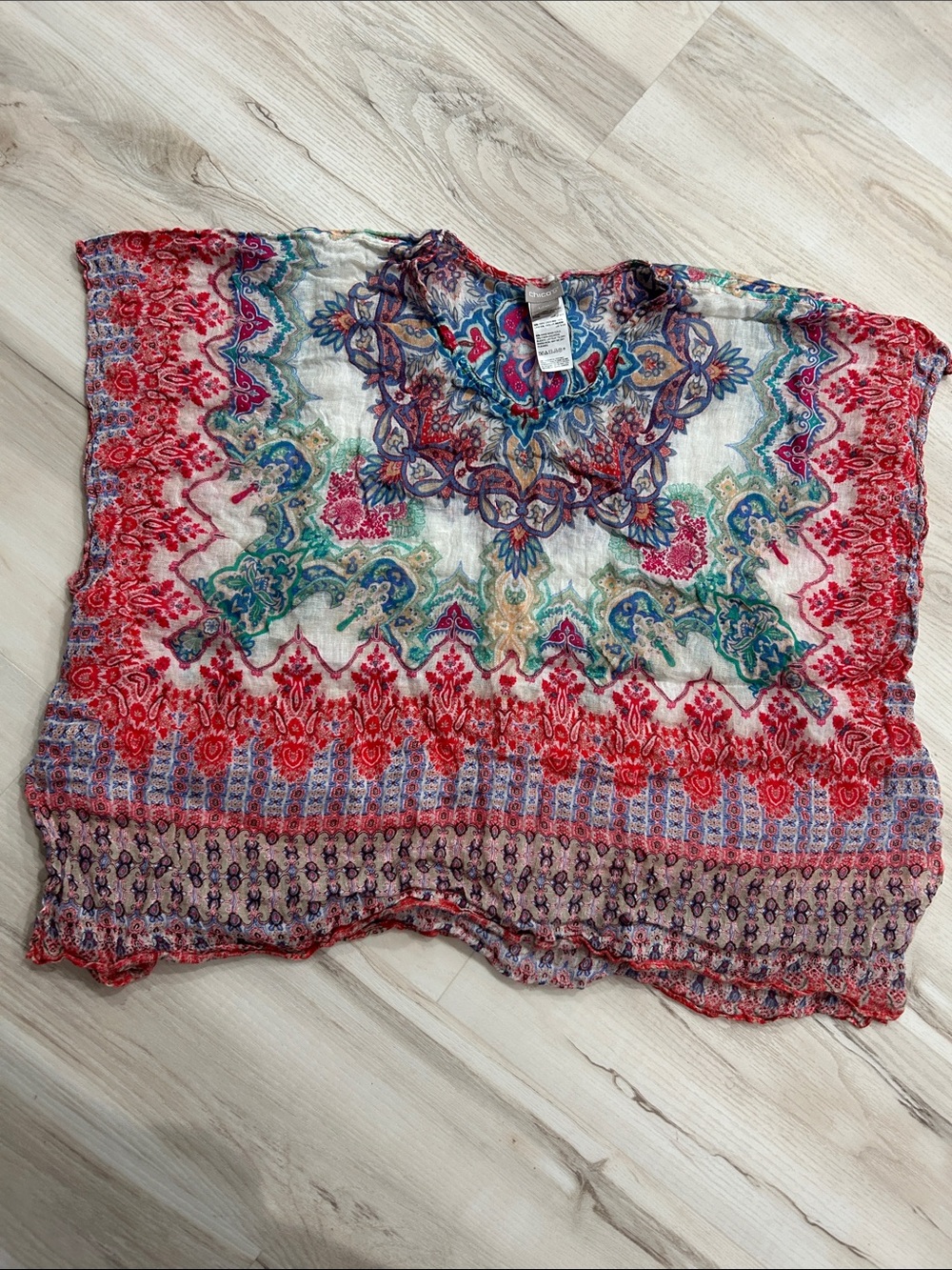 Chico's Red Multicolor Boho Printed Tunic Top